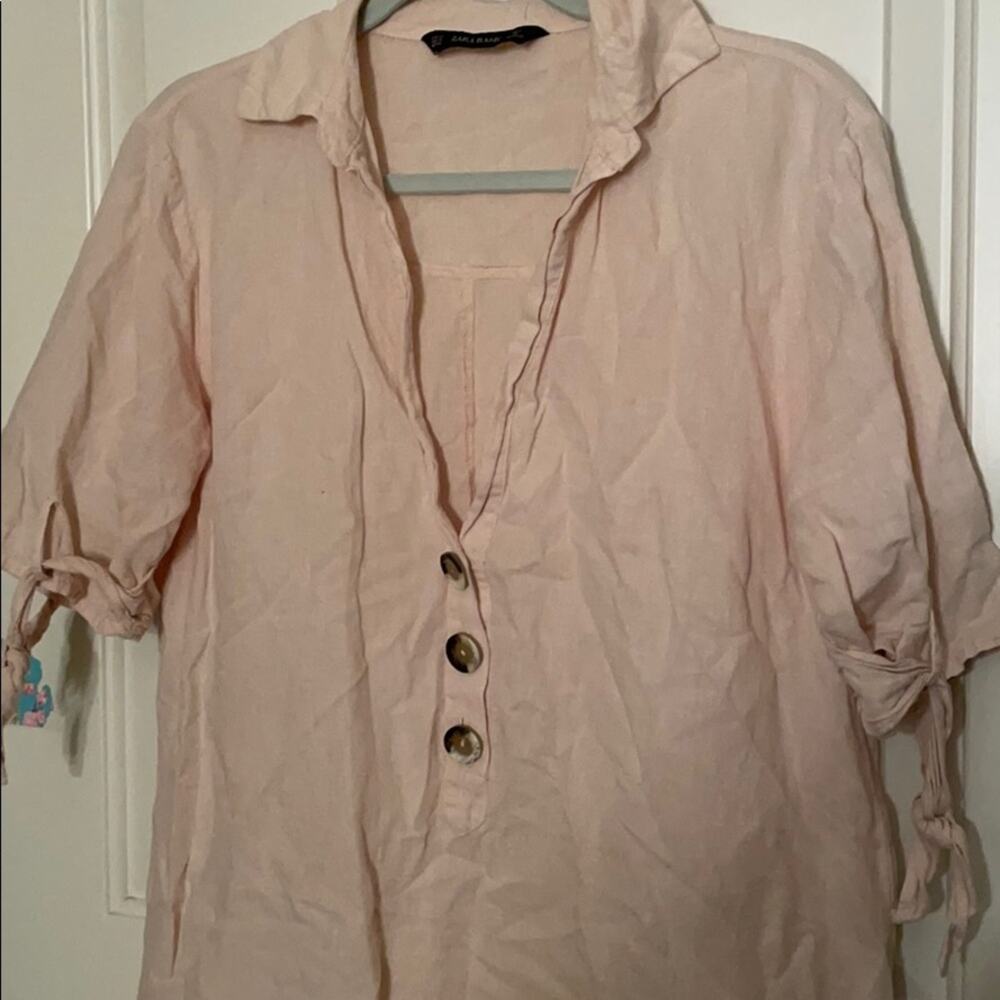 Zara Basic Pink Tunic With Buttons Collar Size Xs - image 5